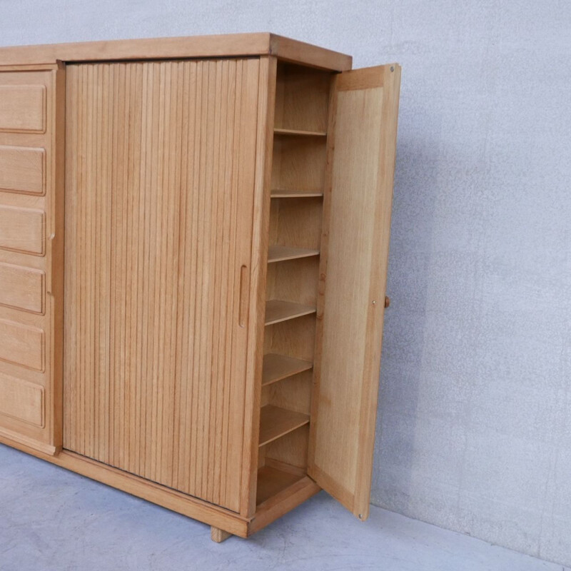 Oakwood mid-century cabinet with two sliding doors by Guillerme et Chambron, France 1960s