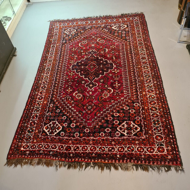 Tapis noué à la main vintage en laine Shiraz