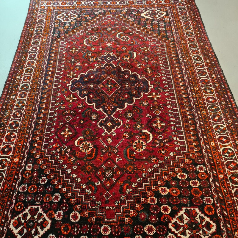 Vintage hand knotted wool Shiraz rug