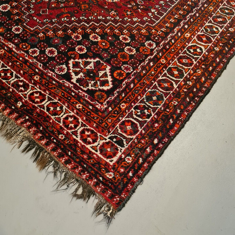 Vintage hand knotted wool Shiraz rug
