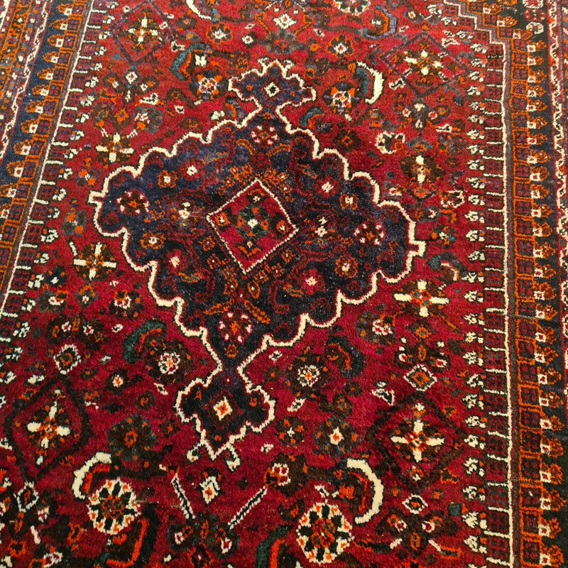 Vintage hand knotted wool Shiraz rug