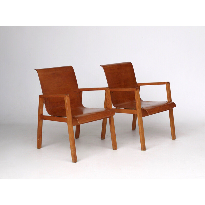 Paar vintage multiplex fauteuils model 51403 van Alvar Aalto voor Artek