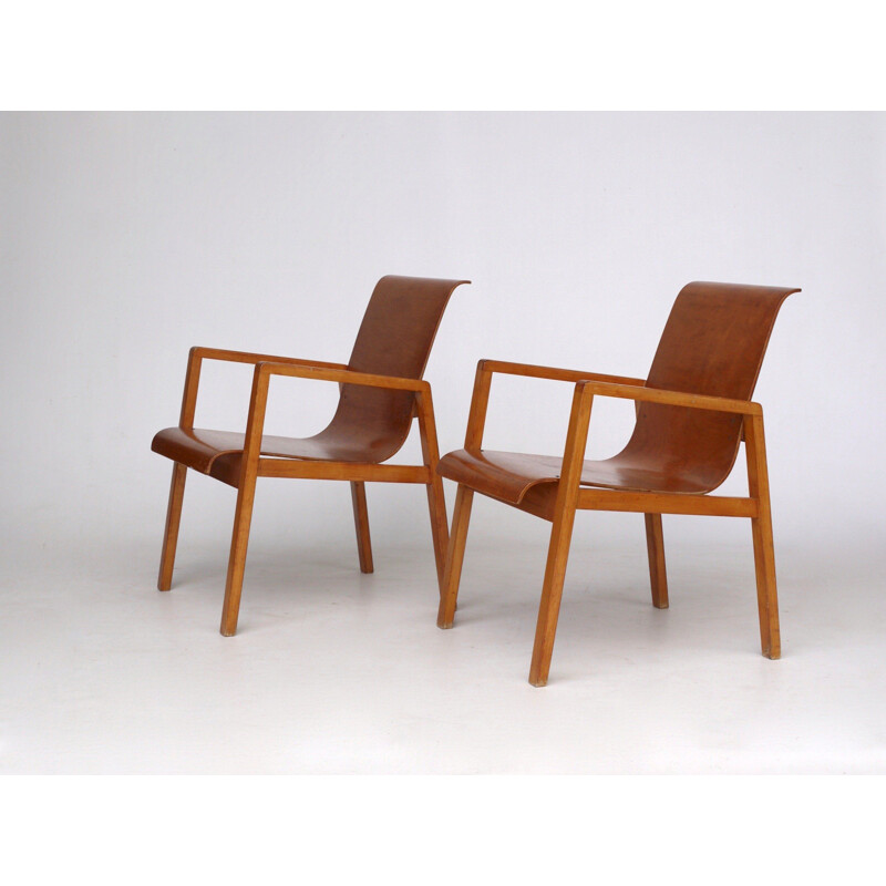 Pair of vintage model 51403 plywood armchairs by Alvar Aalto for Artek