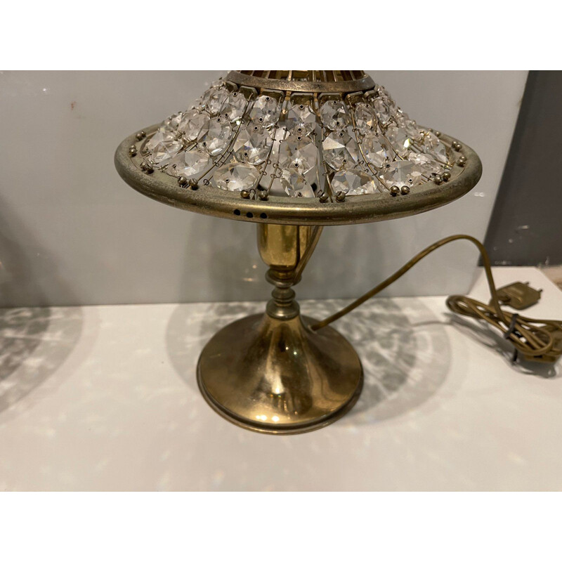 Coppia di lampade da tavolo vintage in ottone e cristallo, 1960