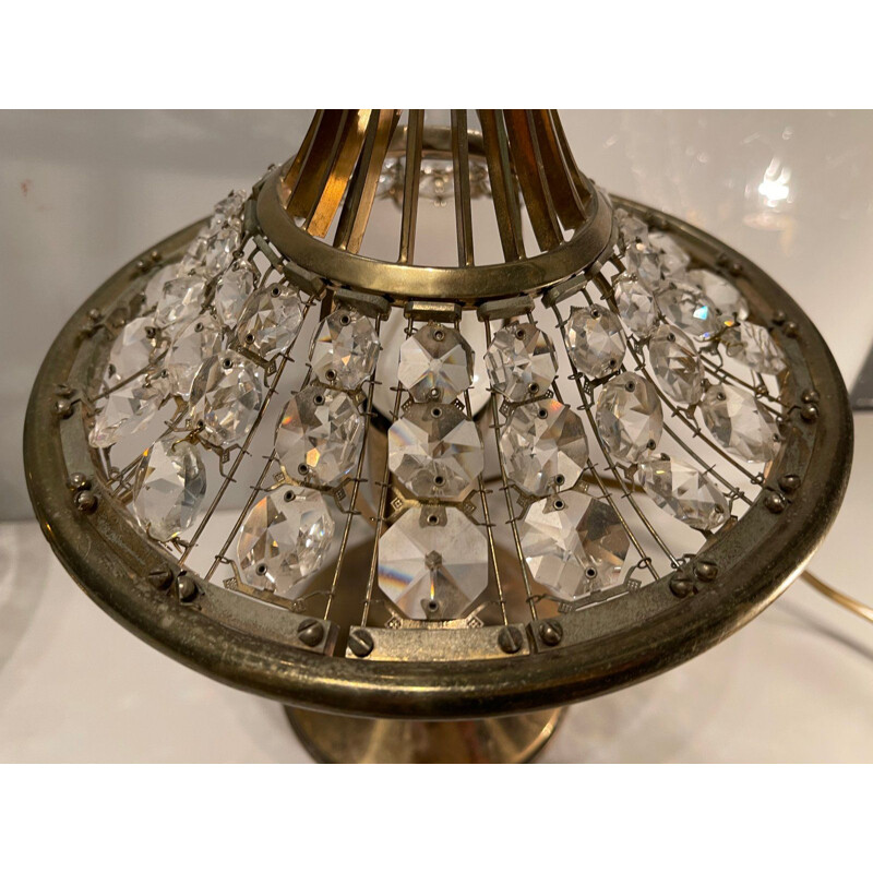 Coppia di lampade da tavolo vintage in ottone e cristallo, 1960