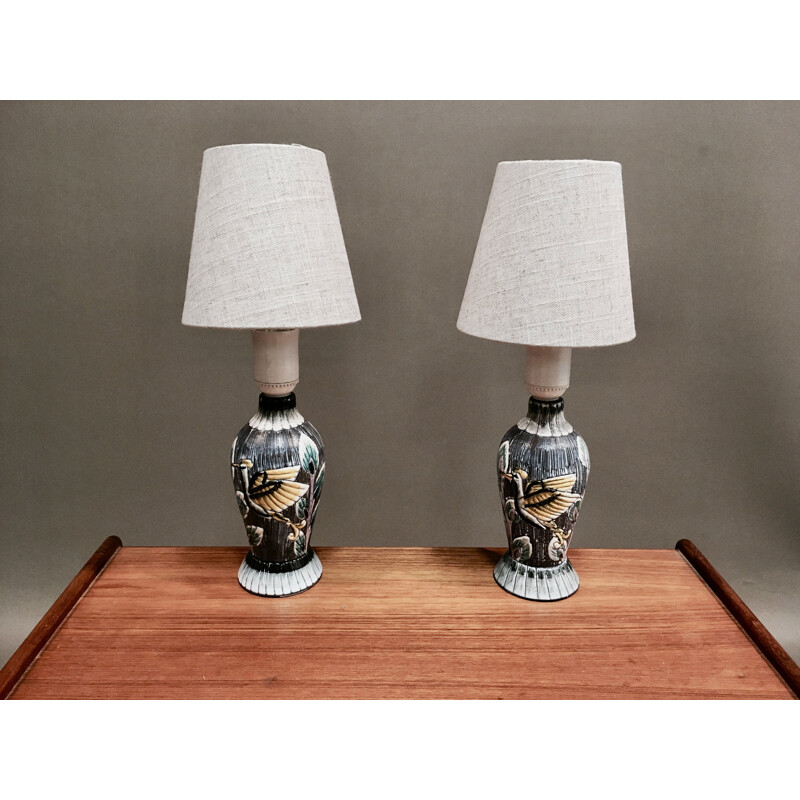 Pair of Scandinavian vintage ceramic lamps, 1960