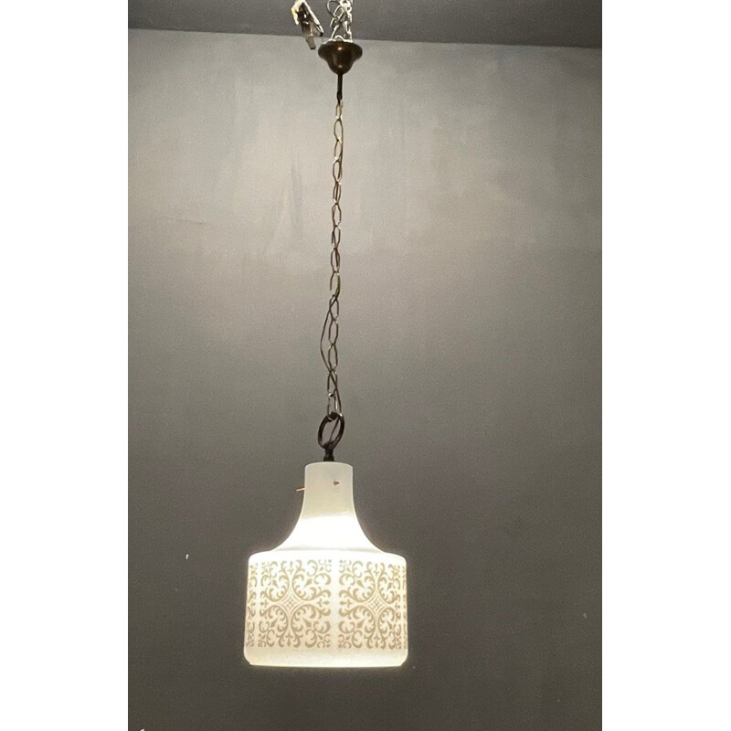 Lampada a sospensione in vetro opalino italiano vintage, 1970