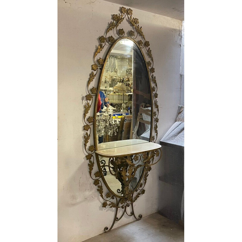 Espelho dourado Vintage com prateleira de mármore