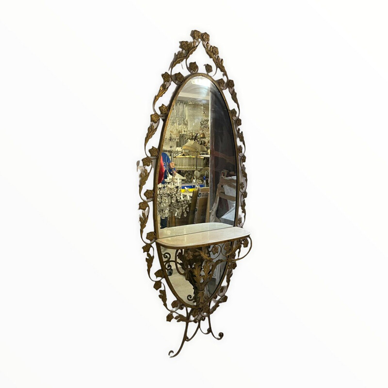 Vergoldeter Vintage-Spiegel mit Marmorablage
