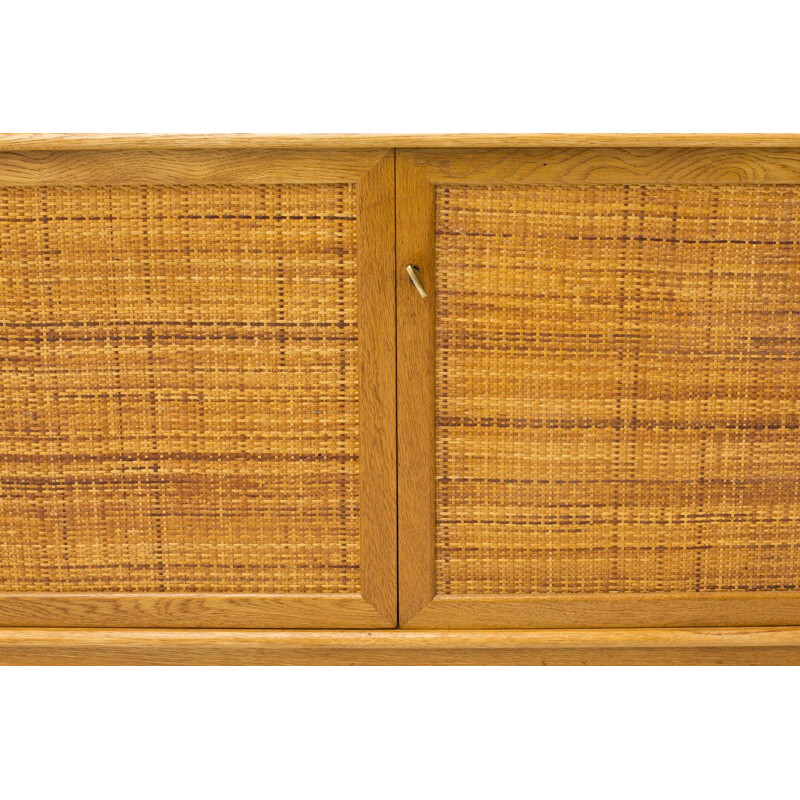 Swedish vintage oakwood & rattan sideboard by Alf Svensson, 1960s