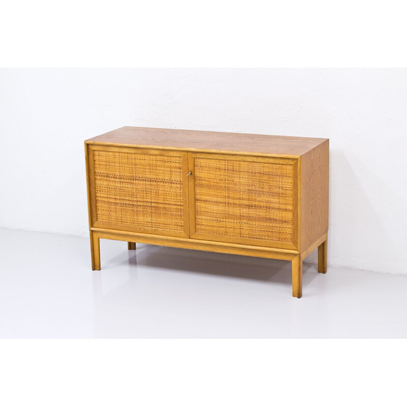 Swedish vintage oakwood & rattan sideboard by Alf Svensson, 1960s