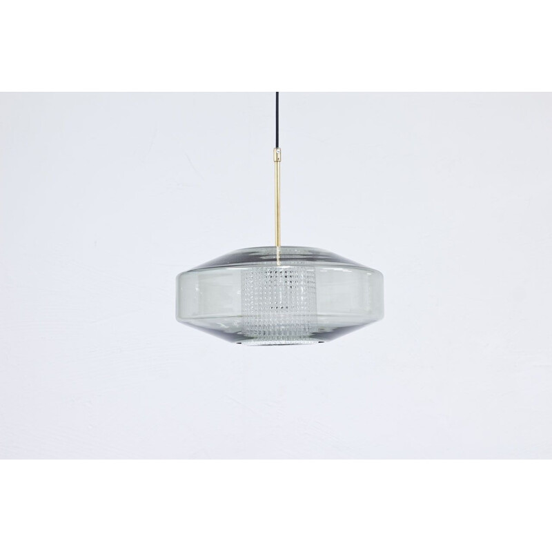 Swedish vintage brass & glass pendant lamp by Carl Fagerlund for Orrefors