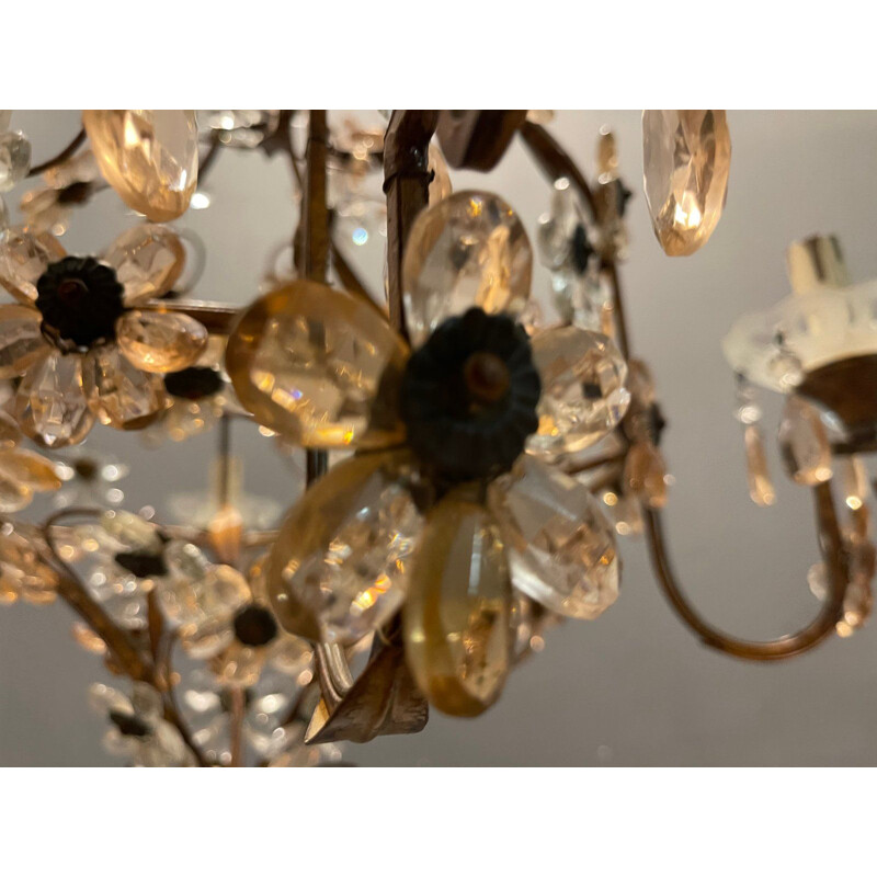 Vintage chandelier in pink murano glass with flowers, Italy 1950