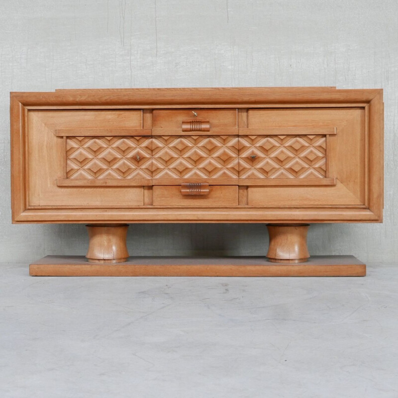 French vintage oakwood Art Deco sideboard by Dudouyt, 1940s