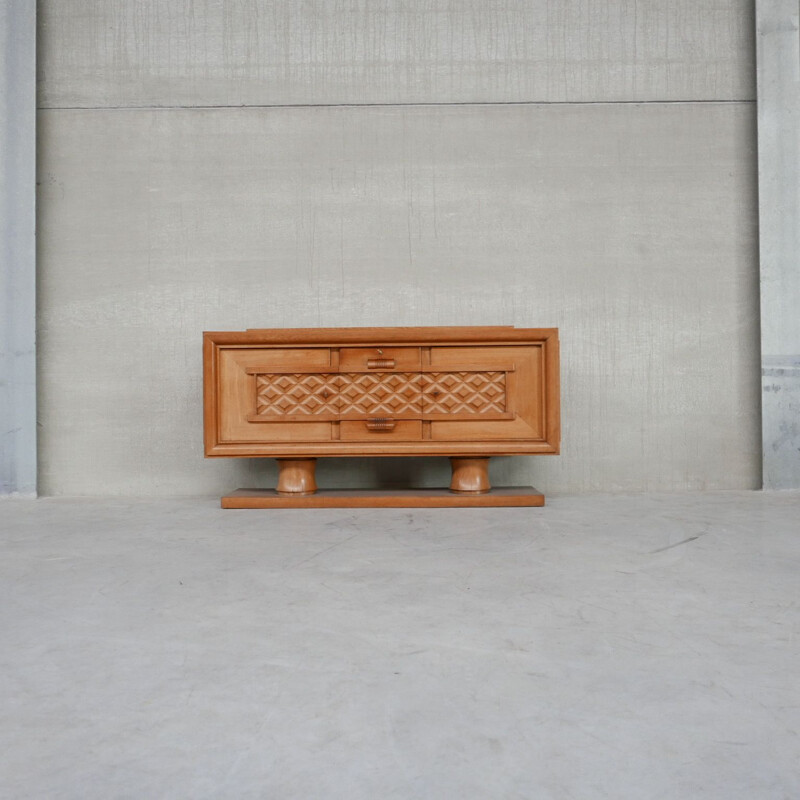 French vintage oakwood Art Deco sideboard by Dudouyt, 1940s