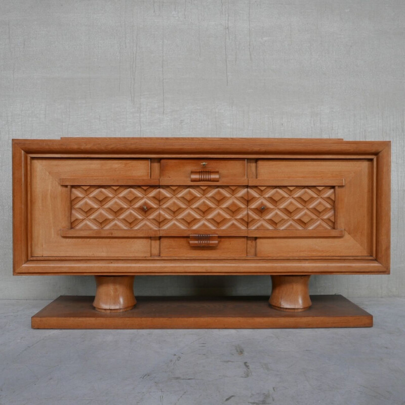 French vintage oakwood Art Deco sideboard by Dudouyt, 1940s