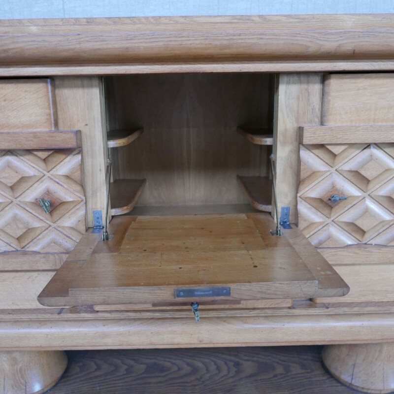 French vintage oakwood Art Deco sideboard by Dudouyt, 1940s