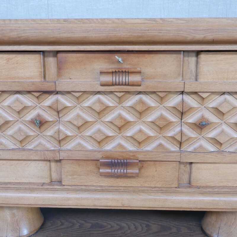 French vintage oakwood Art Deco sideboard by Dudouyt, 1940s