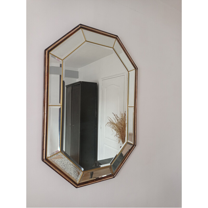 Vintage hexagonal glazing mirror, 1980