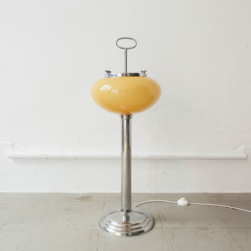 Lampe cendrier portugais vintage en verre opalin jaune, 1960