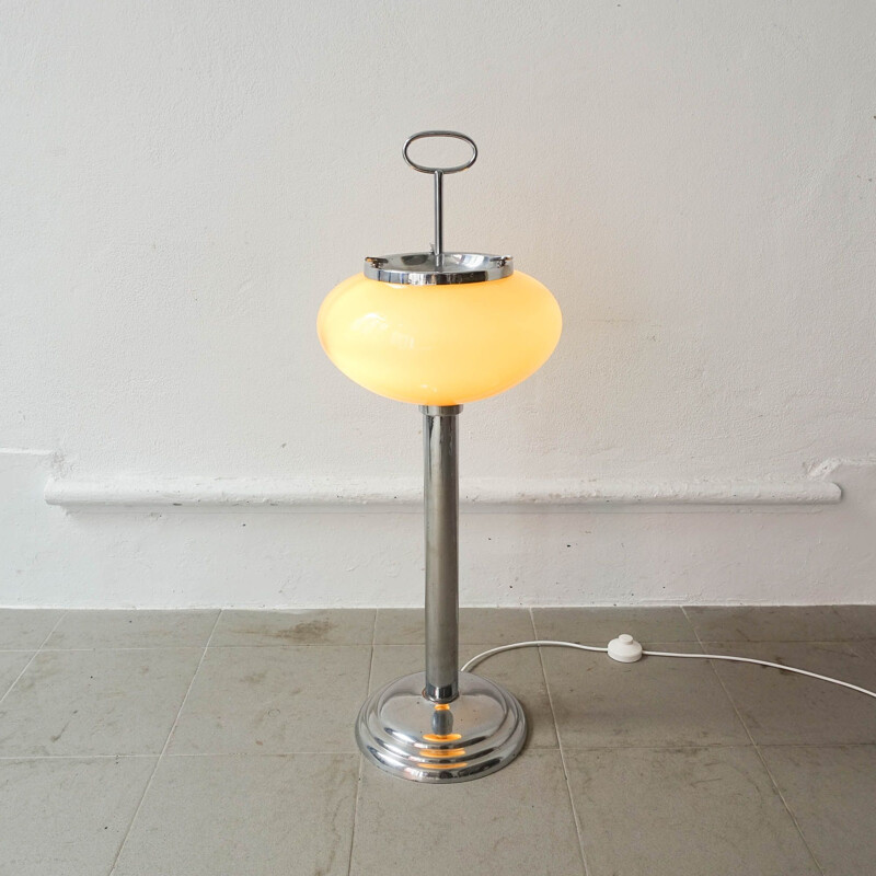 Vintage yellow Portuguese opaline glass ashtray lamp, 1960s