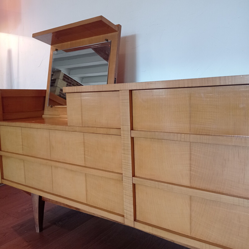 Vintage blond wood sideboard with 5 drawers, 1980