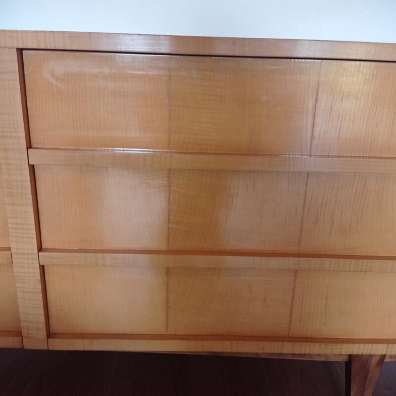 Vintage blond wood sideboard with 5 drawers, 1980