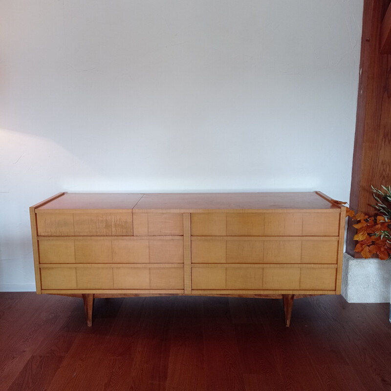 Vintage blond wood sideboard with 5 drawers, 1980