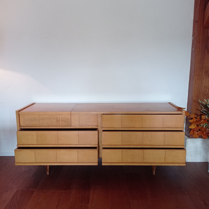 Vintage blond wood sideboard with 5 drawers, 1980