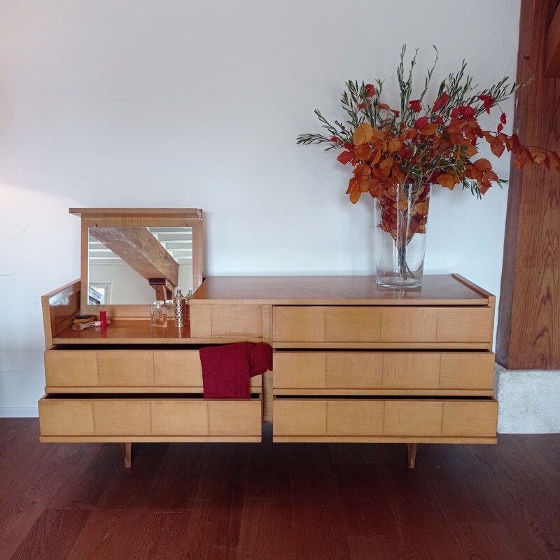 Vintage blond wood sideboard with 5 drawers, 1980