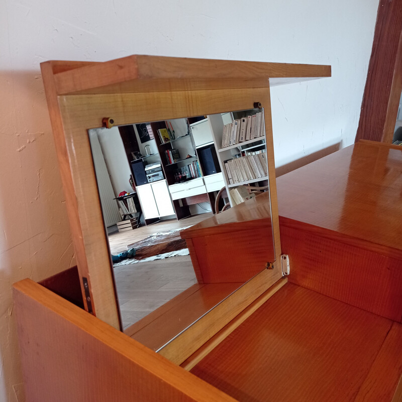 Vintage blond wood sideboard with 5 drawers, 1980