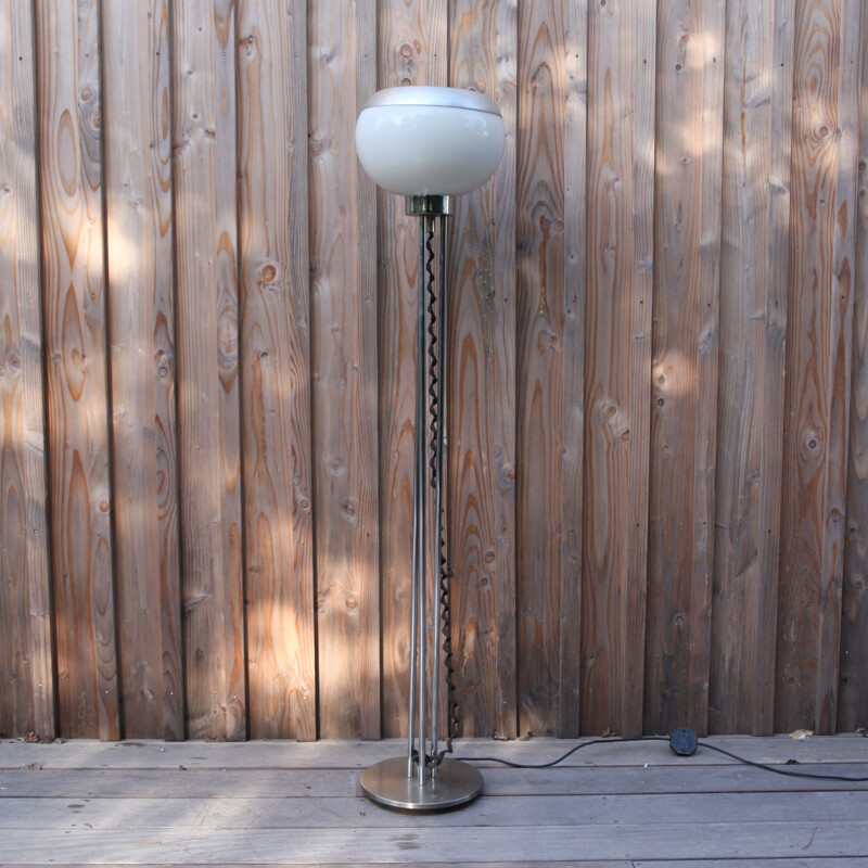 Vintage opaline and chrome metal floor lamp, 1970