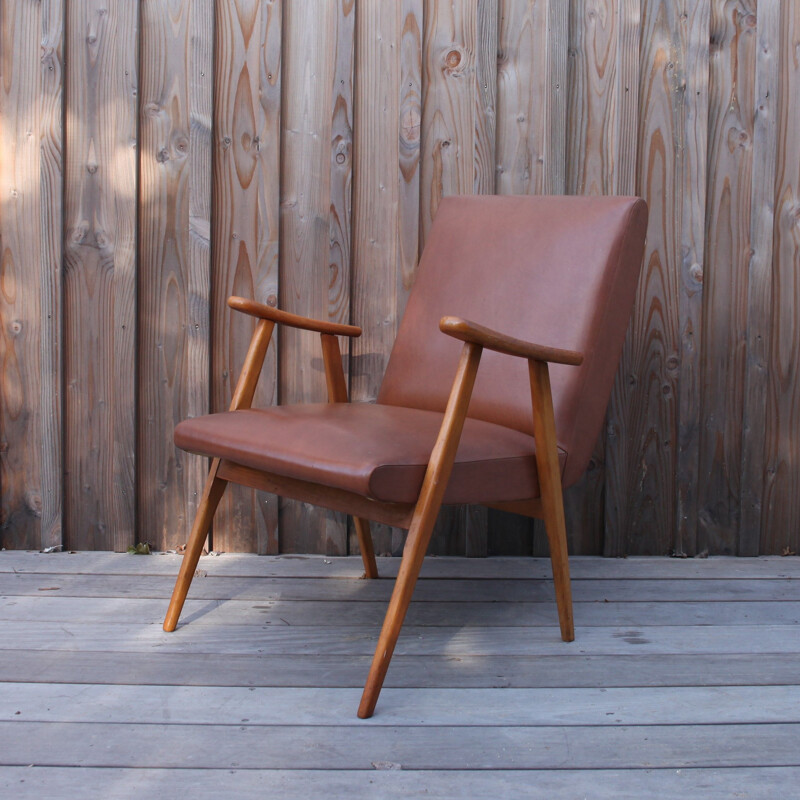 Vintage boomerang armchair in skai