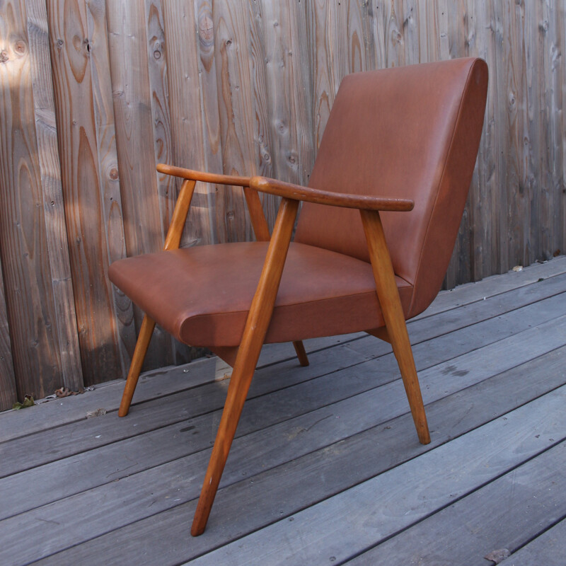 Vintage boomerang armchair in skai