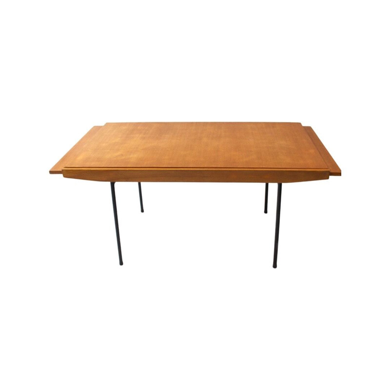 Vintage Italian table with 2 extensions in ashwood by Alain Richard for Meuble TV, 1950