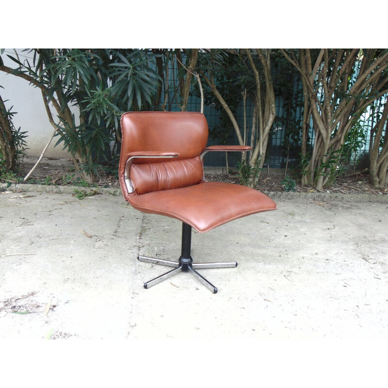 Vintage swivel armchair in eco leather and steel, 1970s