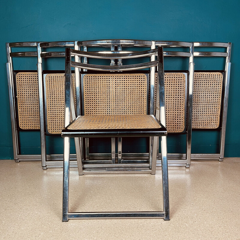 Mid-century folding cane dining chair, Italy 1970s