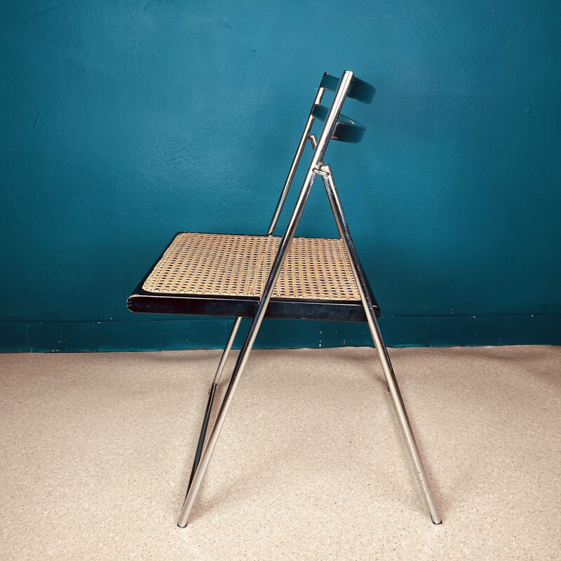 Mid-century folding cane dining chair, Italy 1970s