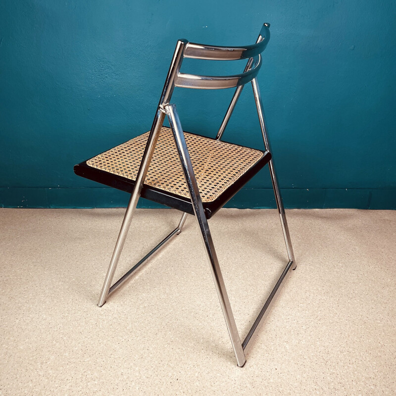 Mid-century folding cane dining chair, Italy 1970s