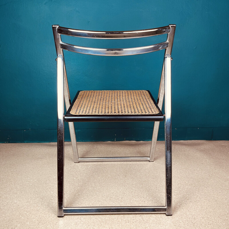 Silla de ratán plegable vintage, Italia 1970