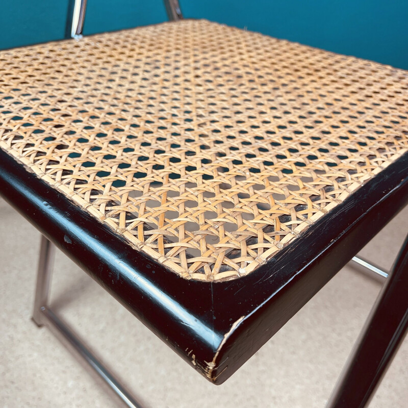 Mid-century folding cane dining chair, Italy 1970s