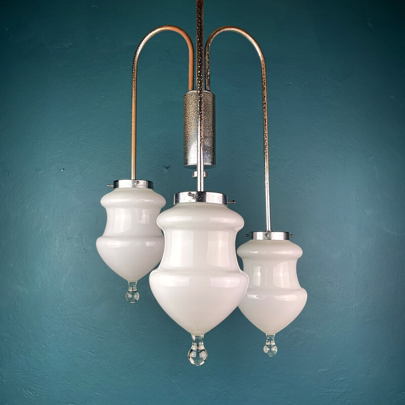 Vintage witte murano glazen hanglamp, Italië 1960