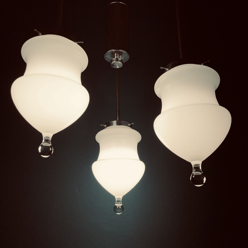 Lampada a sospensione vintage in vetro di Murano bianco, Italia 1960