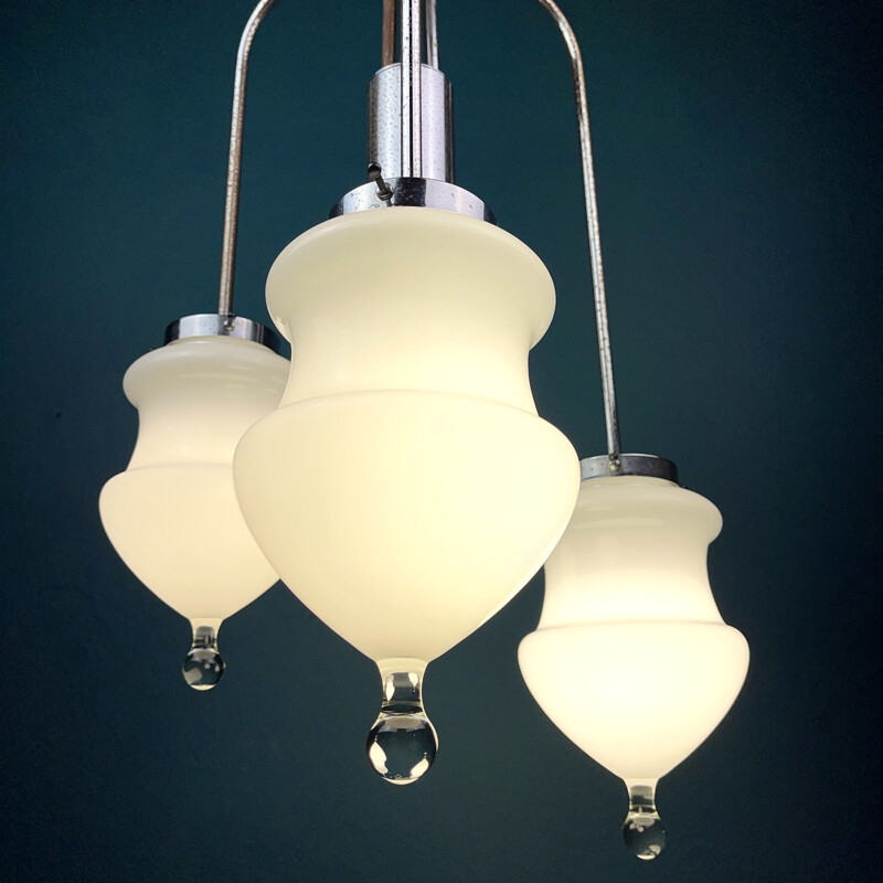 Vintage white murano glass pendant lamp, Italy 1960