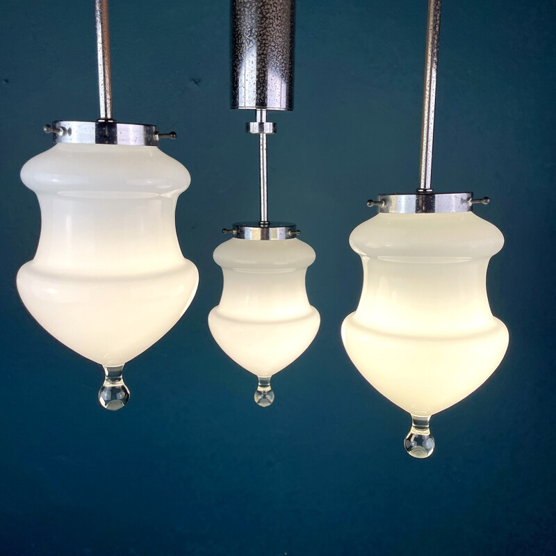 Lampada a sospensione vintage in vetro di Murano bianco, Italia 1960