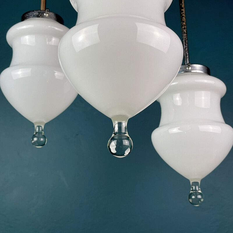 Lámpara de suspensión vintage de cristal de Murano blanco, Italia 1960