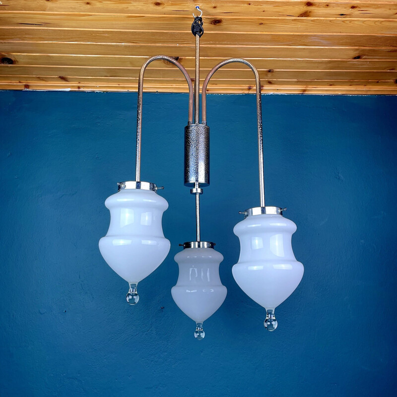 Vintage white murano glass pendant lamp, Italy 1960