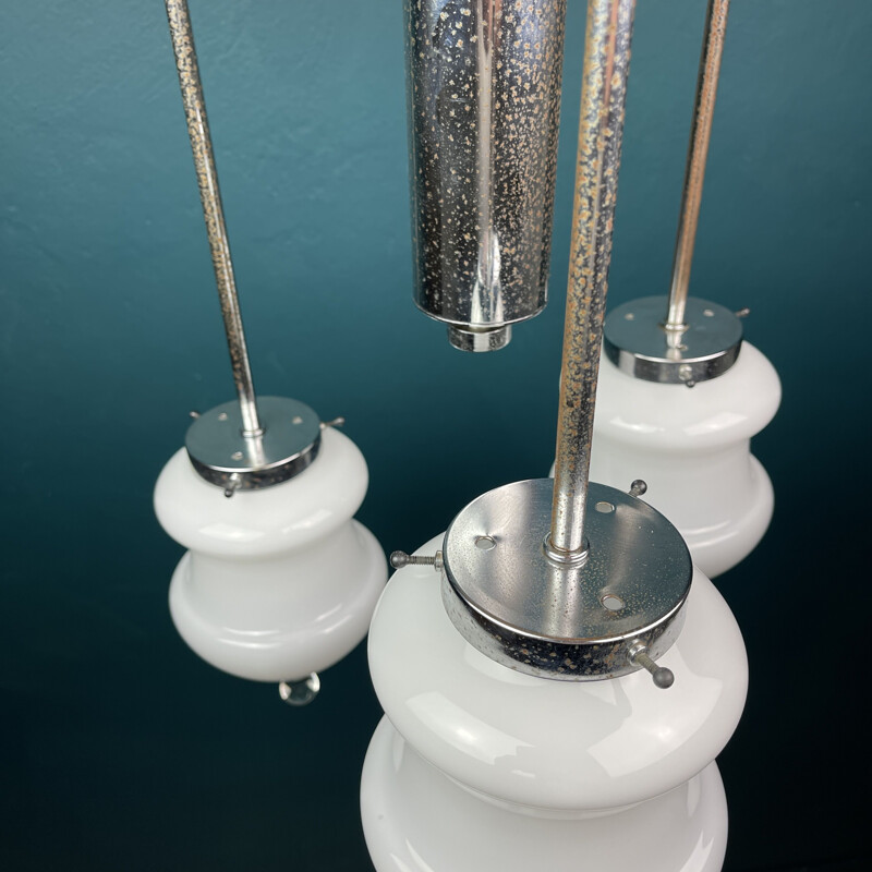 Vintage witte murano glazen hanglamp, Italië 1960