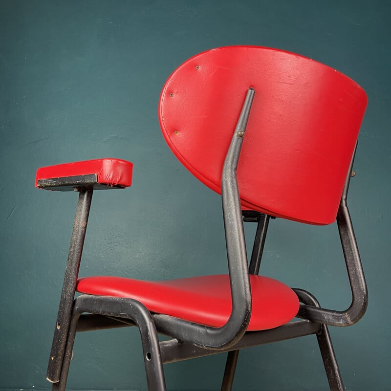 Mid-century red desk office armchair, Italy 1960s