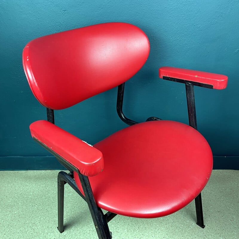 Mid-century red desk office armchair, Italy 1960s